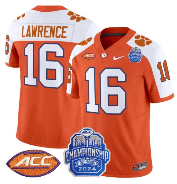 Trevor Lawrence Jersey #16 Clemson Tigers 2024 ACC Championship Patch Orange Alternate