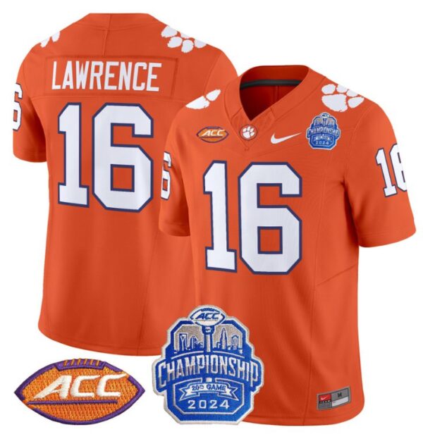 Trevor Lawrence Jersey #16 Clemson Tigers 2024 ACC Championship Patch Orange
