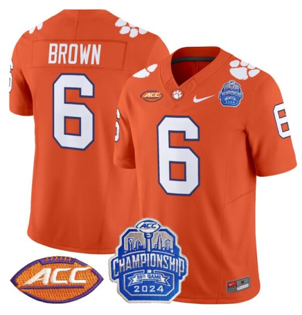 Tyler Brown Jersey #6 Clemson Tigers 2024 ACC Championship Patch Orange