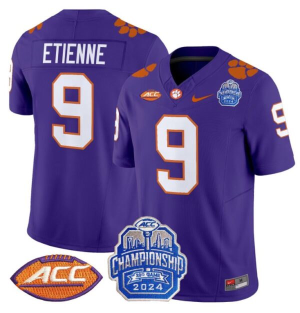 Travis Etienne Jersey #9 Clemson Tigers 2024 ACC Championship Patch Purple