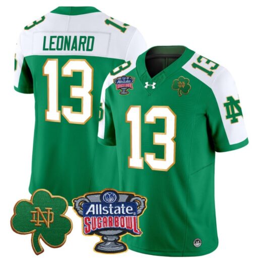 Riley Leonard Jersey #13 Notre Dame 2024 Sugar Bowl Patch Football Green Alternate