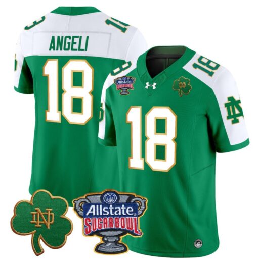 Steve Angeli Jersey #18 Notre Dame 2024 Sugar Bowl Patch Football Green Alternate