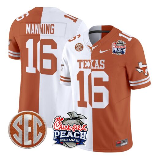 Arch Manning Jersey #16 Texas Longhorns Peach Bowl Patch Vapor Split