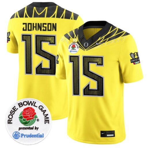 Tez Johnson Jersey #15 Oregon Ducks Rose Bowl Patch Vapor Limited V2 Yellow