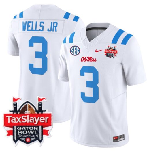 Antwane Wells Jr Jersey #3 Ole Miss Rebels 2024 Gator Bowl V2 2024 White