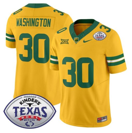 Bryson Washington Jersey #30 Baylor Bears 2024 Texas Bowl Football Stitched Gold
