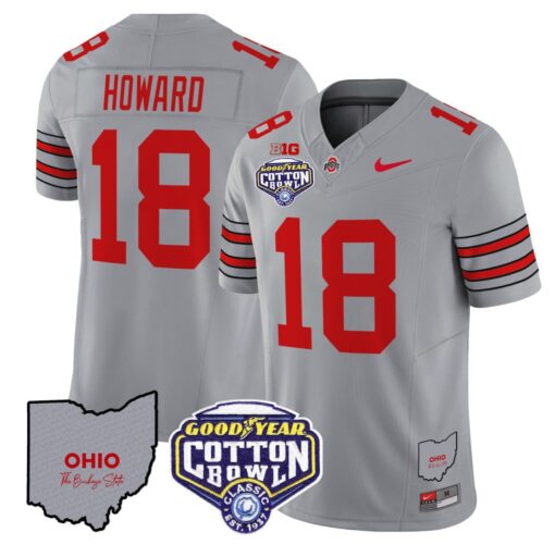 Will Howard Jersey #18 Ohio State Buckeyes Cotton Bowl Patch Stitched Gray