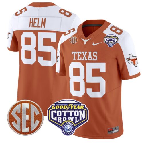 Gunnar Helm Jersey #85 Texas Longhorns Cotton Bowl Patch Orange Alternate