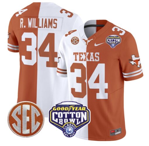 Ricky Williams Jersey #34 Texas Longhorns Cotton Bowl Patch Stitched Split
