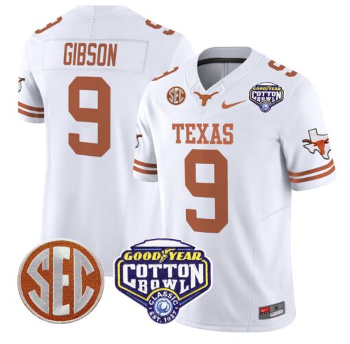Jerrick Gibson Jersey #9 Texas Longhorns Cotton Bowl Patch Stitched White