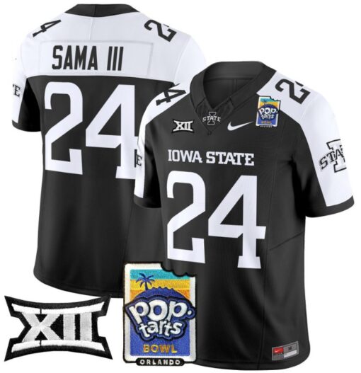 Abu Sama III Jersey #24 Iowa State 2025 PopTarts Bowl Patch Black Alternate