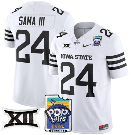 Abu Sama III Jersey #24 Iowa State 2025 PopTarts Bowl Patch White Limited