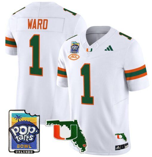 Cam Ward Jersey #1 Miami Hurricanes 2025 PopTarts Bowl Patch White