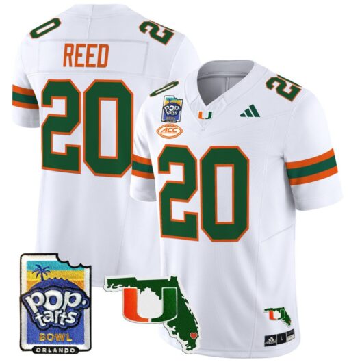 Ed Reed Jersey #20 Miami Hurricanes 2025 PopTarts Bowl Patch White