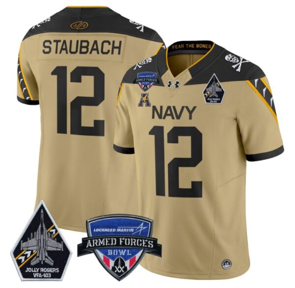 Roger Staubach Jersey #12 Navy Midshipmen 2025 Armed Forces Bowl Gold