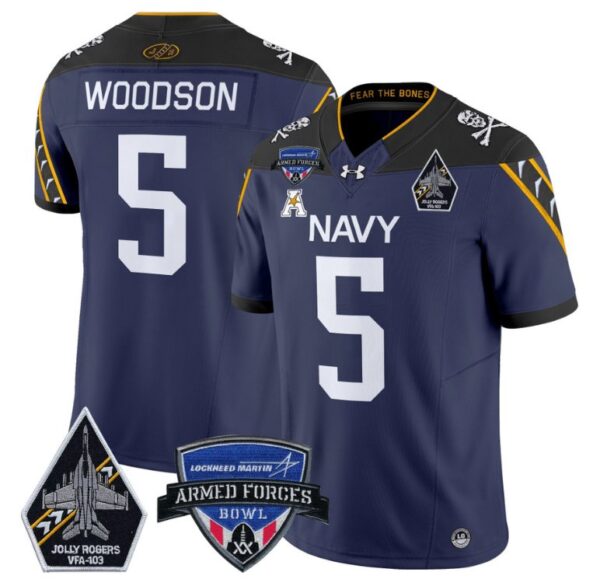 Braxton Woodson Jersey #5 Navy Midshipmen 2025 Armed Forces Bowl Football Navy