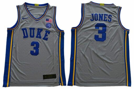 Duke Blue Devils #3 Jones Basketball NCAA Basketball Jersey Grey