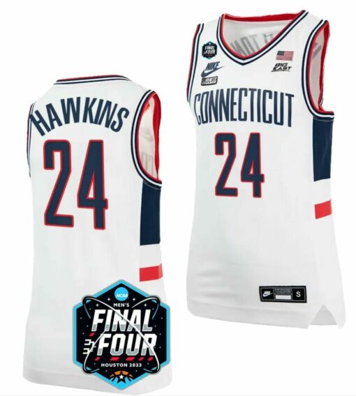 Jordan Hawkins Jersey UConn Huskies 2023 NCAA National Championship March Madness White #24