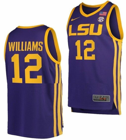 KJ Williams Jersey LSU Tigers College Basketball Purple #12