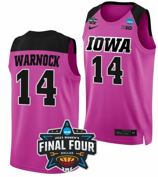 McKenna Warnock Jersey Iowa Hawkeyes College Basketball 2023 NCAA Final Four Pink #14