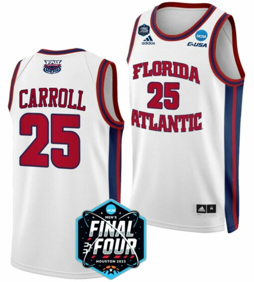Tre Carroll Jersey FAU Owls College Basketball 2023 NCAA Final Four White #25