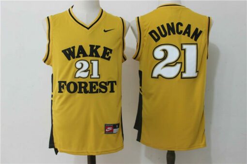 Wake Forest Demon Deacons #21 Tim Duncan NCAA Basketball Jersey Yellow